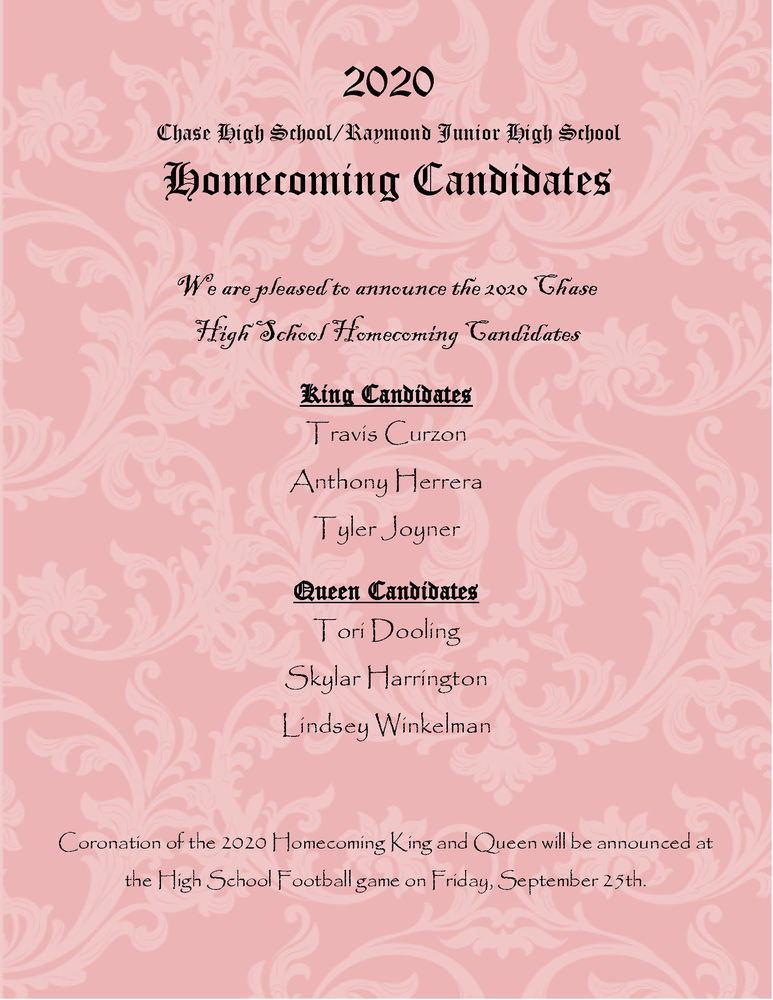 Candidates for Fall Homecoming 2020