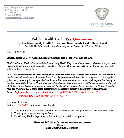 Quarantine Order 10.25.2020