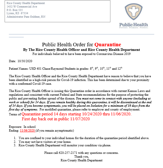 Quarantine Order 10.30.2020