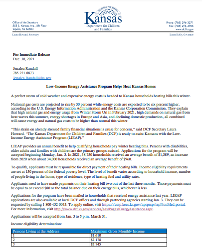 State of Kansas Energy Assistance Program